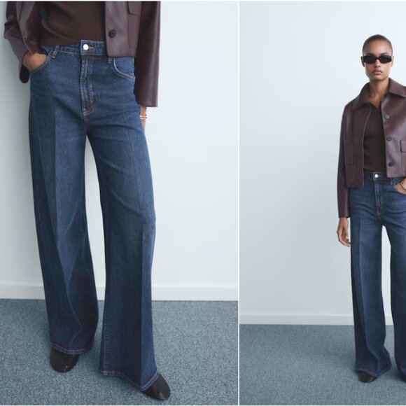 👖 Mango Wide-Leg Dark Blue High-Rise Jeans – Size 10 (Gently Used) - Picture 1 of 6